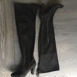 Thigh high black suede boots
